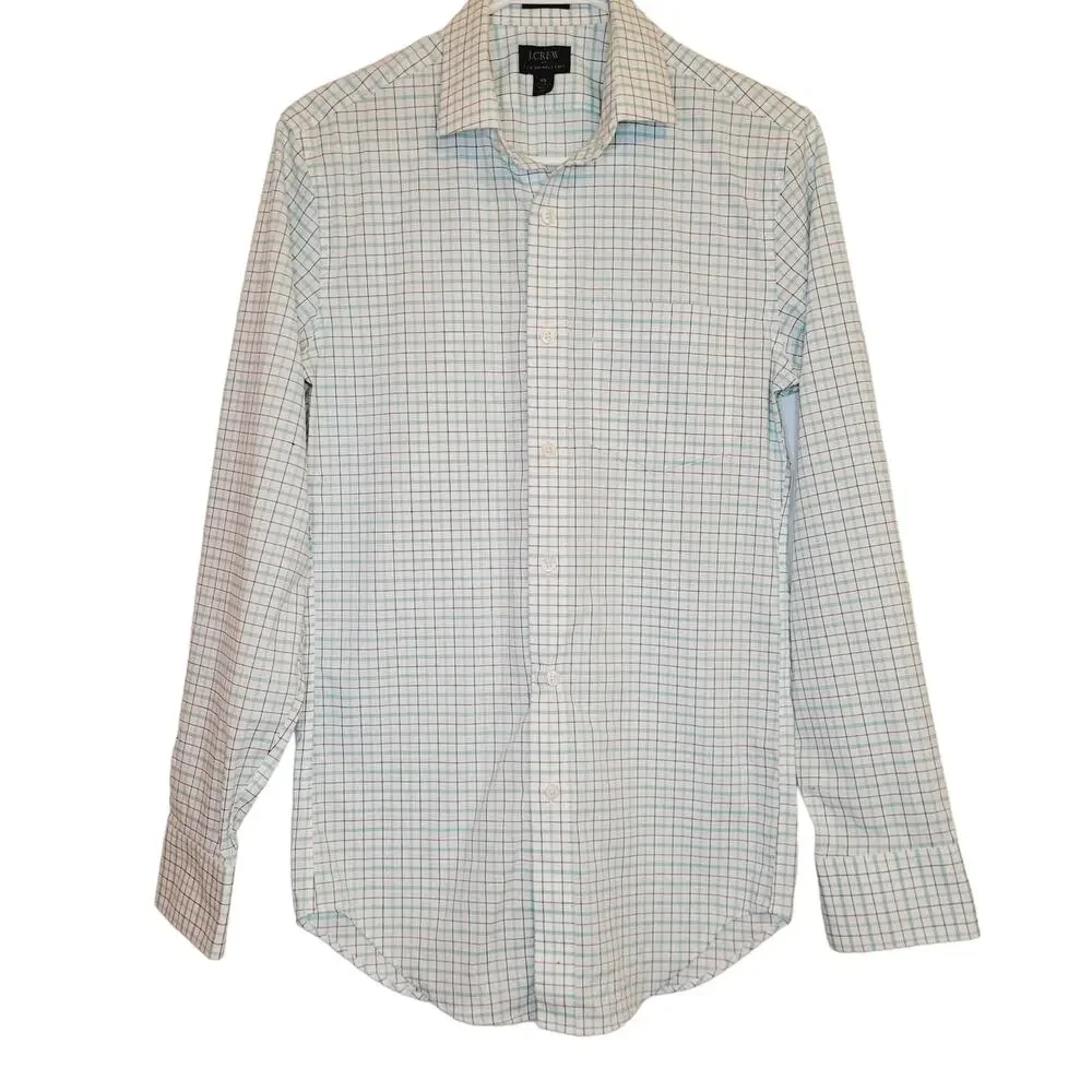 J.Crew Flex Wrinkle Free blue plaid button up shirt XS Mens Preppy Classic
